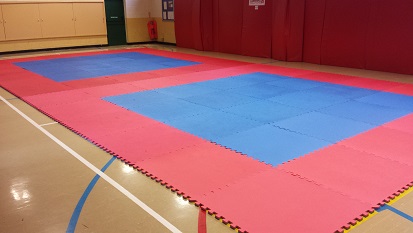 The hall matted for training